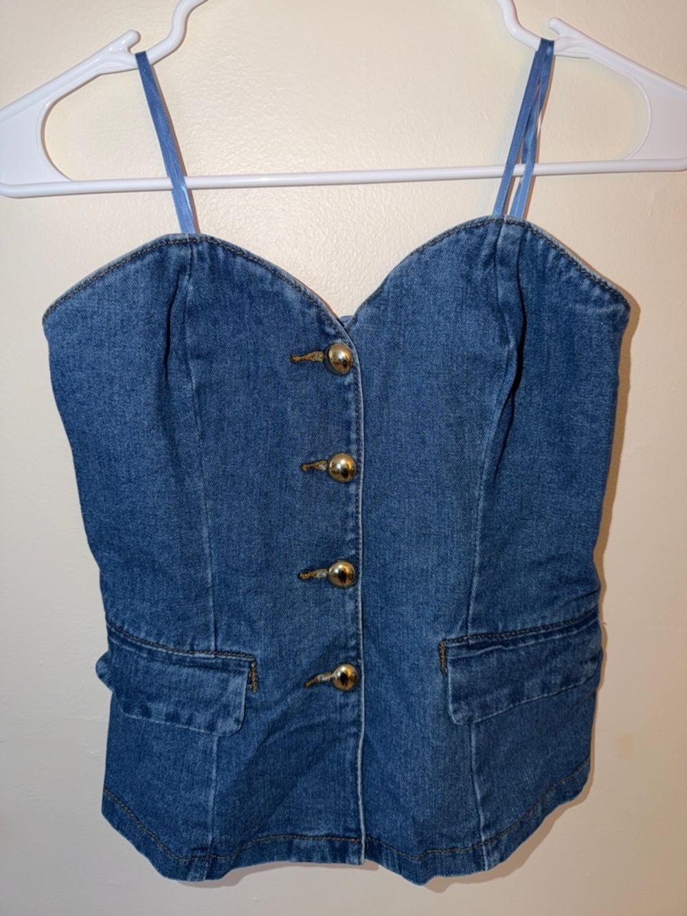 Sincerely Jules Blue Denim Button-Front Bustier Tank